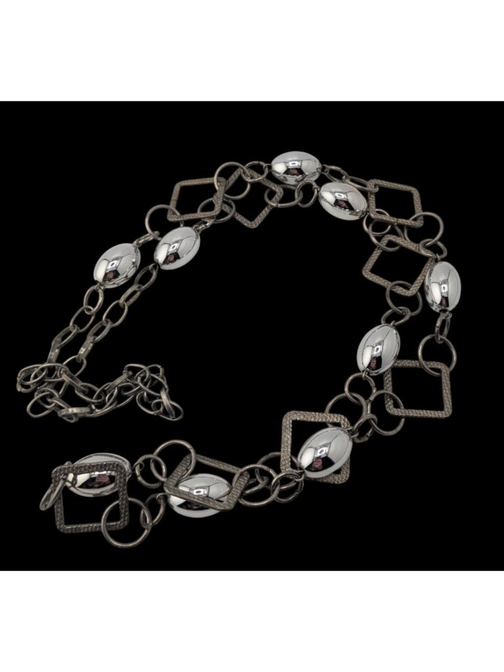 Modern Industrial Minimalist Geometric Silver Tone Long Chain Necklace
